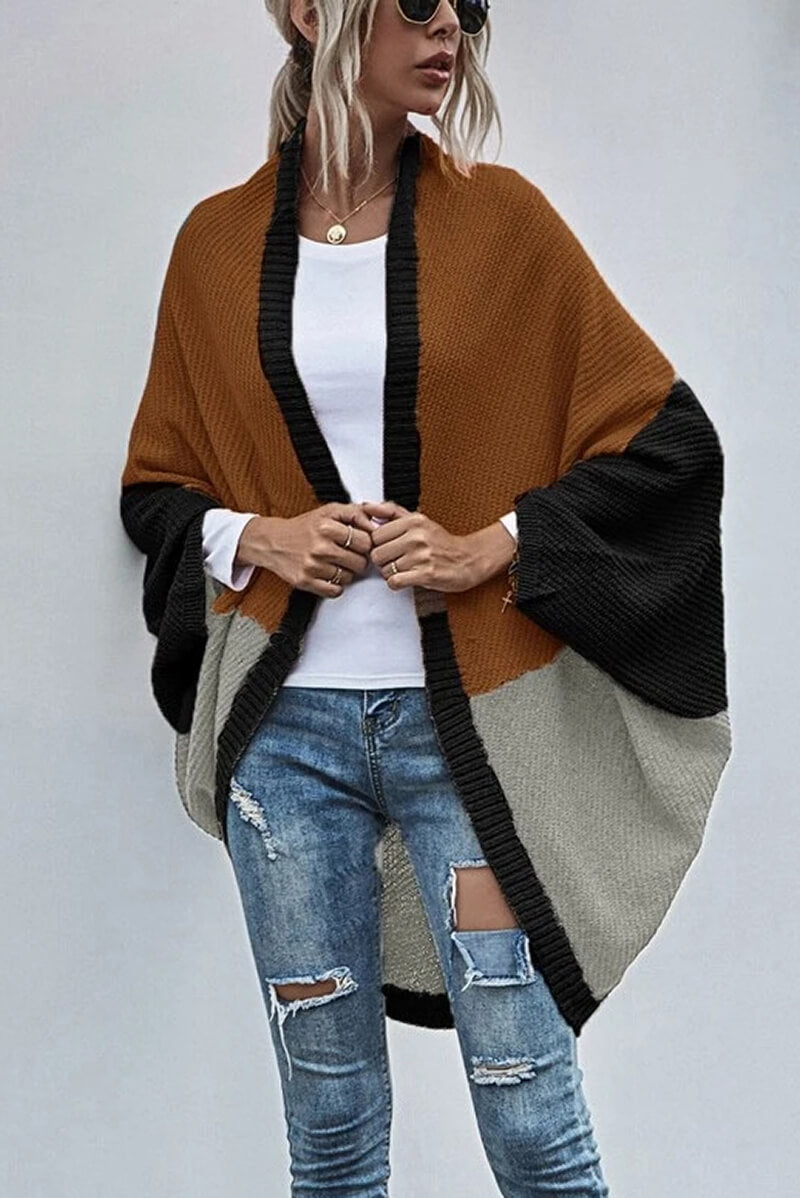 Color Block Bohemian Cardigan with Wide Sleeves