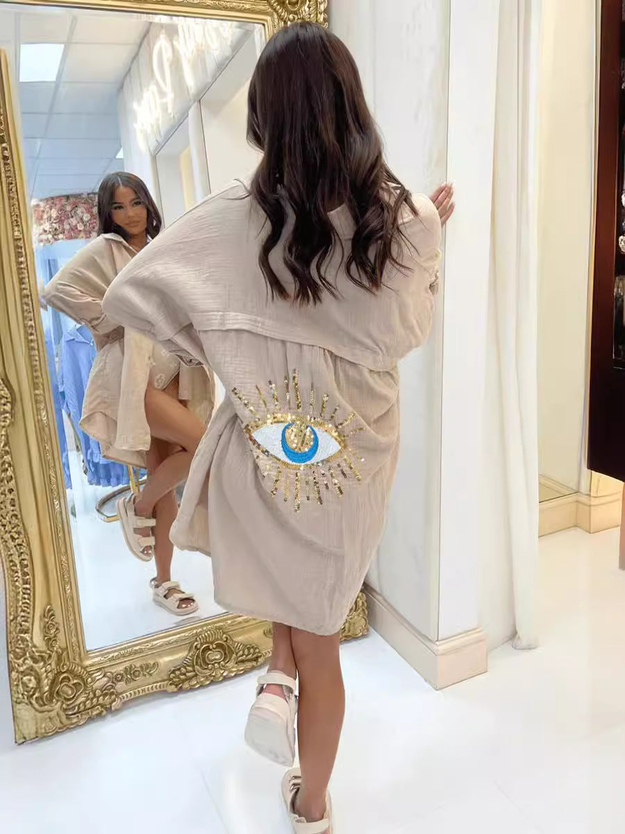 Turkish Eye Pattern Lightweight Beach Shirt for Summer Wear