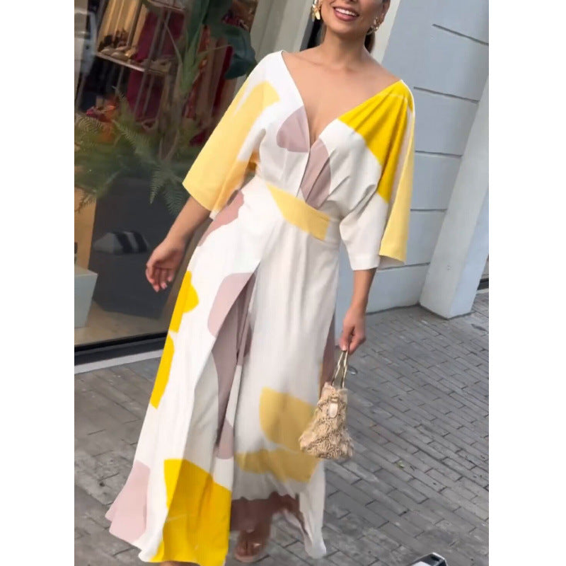 Asymmetrical Fringed Set with Geometric Print Design