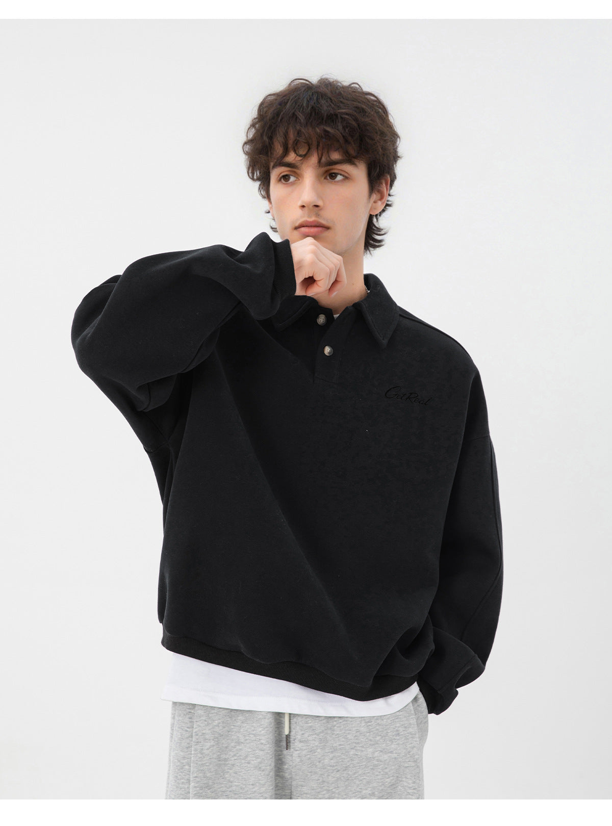 Men’s Get Real Oversized Embroidered Polo Sweatshirt