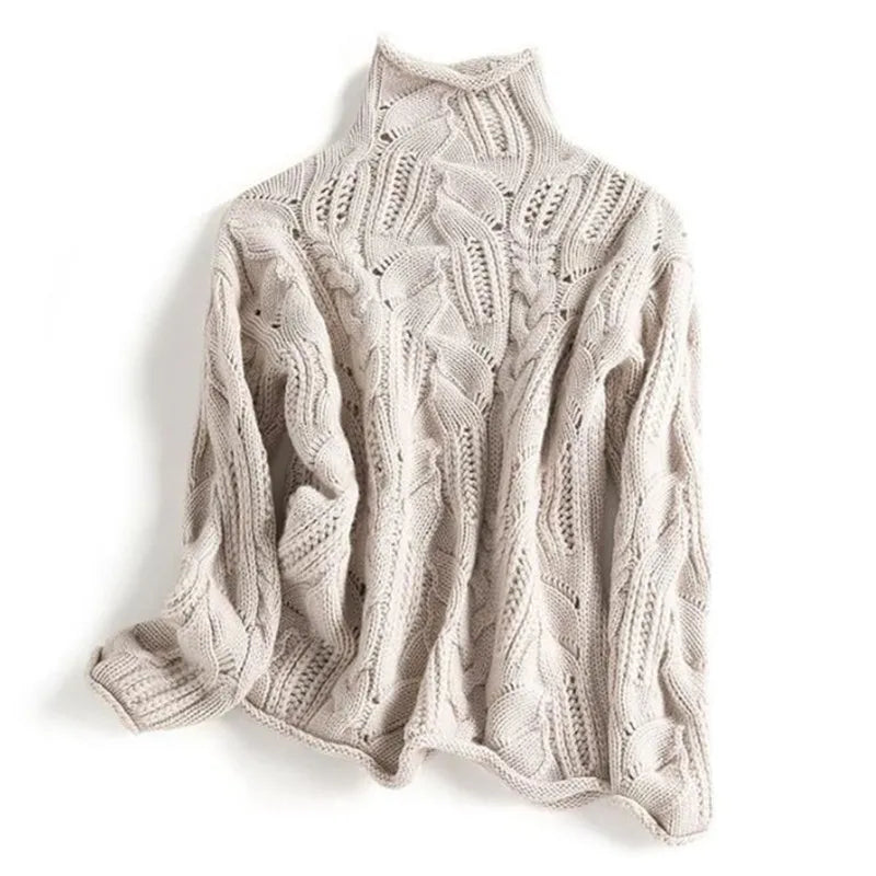 Mireya Women's Turtleneck Knit Sweater Soft Textured Pullover