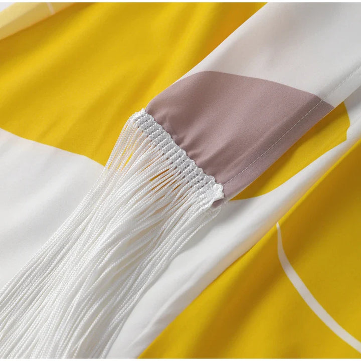 Asymmetrical Fringed Set with Geometric Print Design