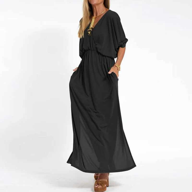 Vintage Long Dress with High Waist Side Slit