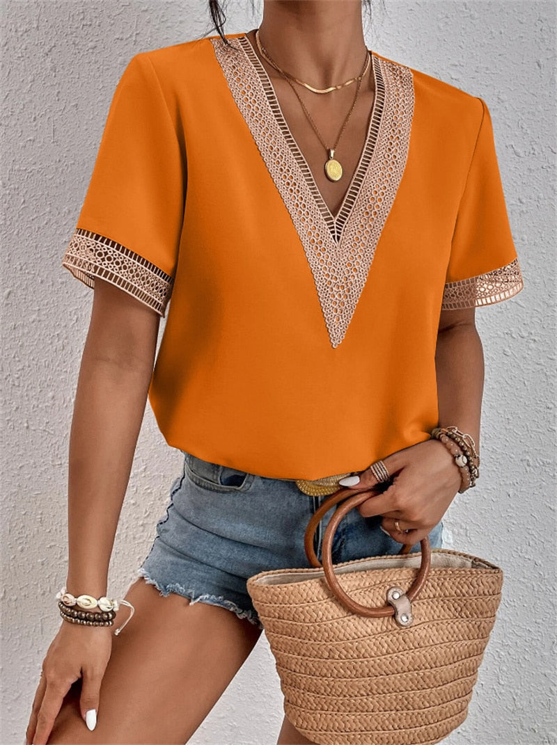 Embroidered V-Neck Blouse with Elegant Detailing