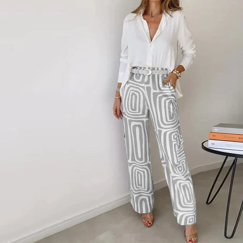 Geometric Print Shirt and Trouser Set for Effortless Style