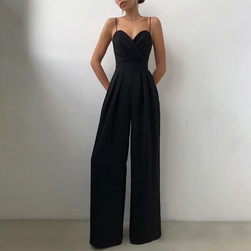 Women's Tailored Chiffon Jumpsuit with Adjustable Straps