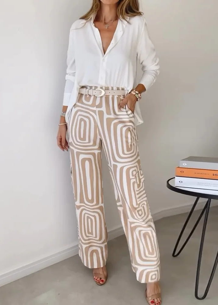 Geometric Print Shirt and Trouser Set for Effortless Style