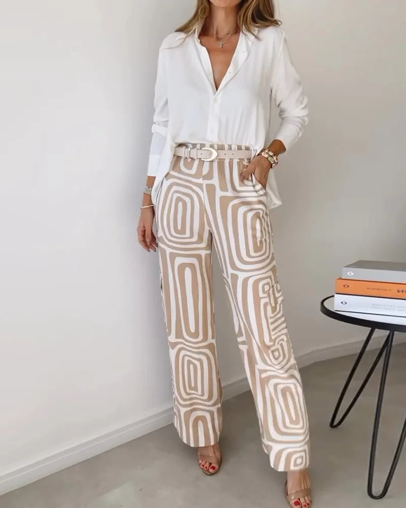 Geometric Print Shirt and Trouser Set for Effortless Style
