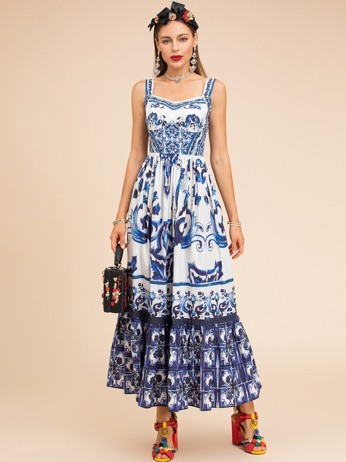 Summer Fashion Runway Midi Dress with Elegant Design