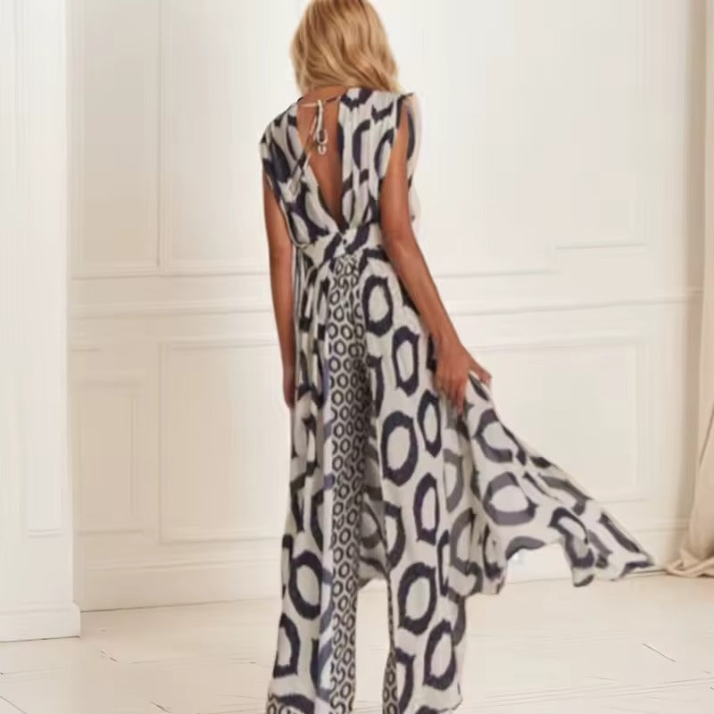 Boho Chic Long Kimono and Trousers Set with Ethnic Print