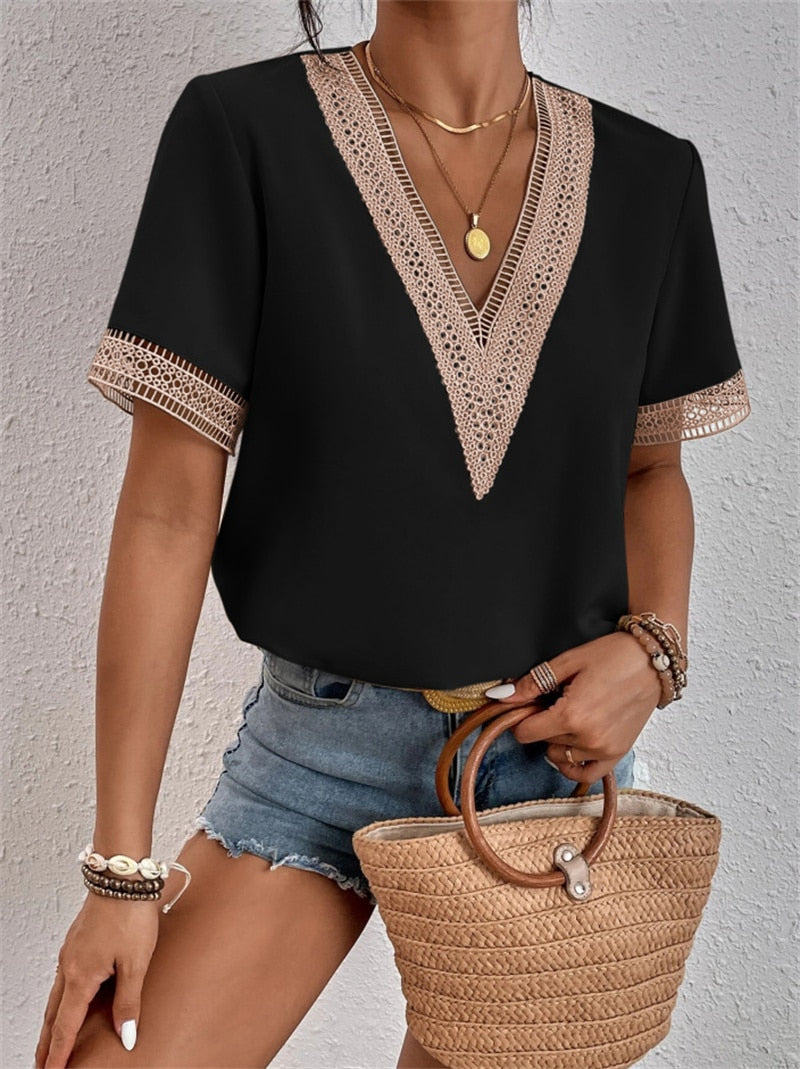 Embroidered V-Neck Blouse with Elegant Detailing