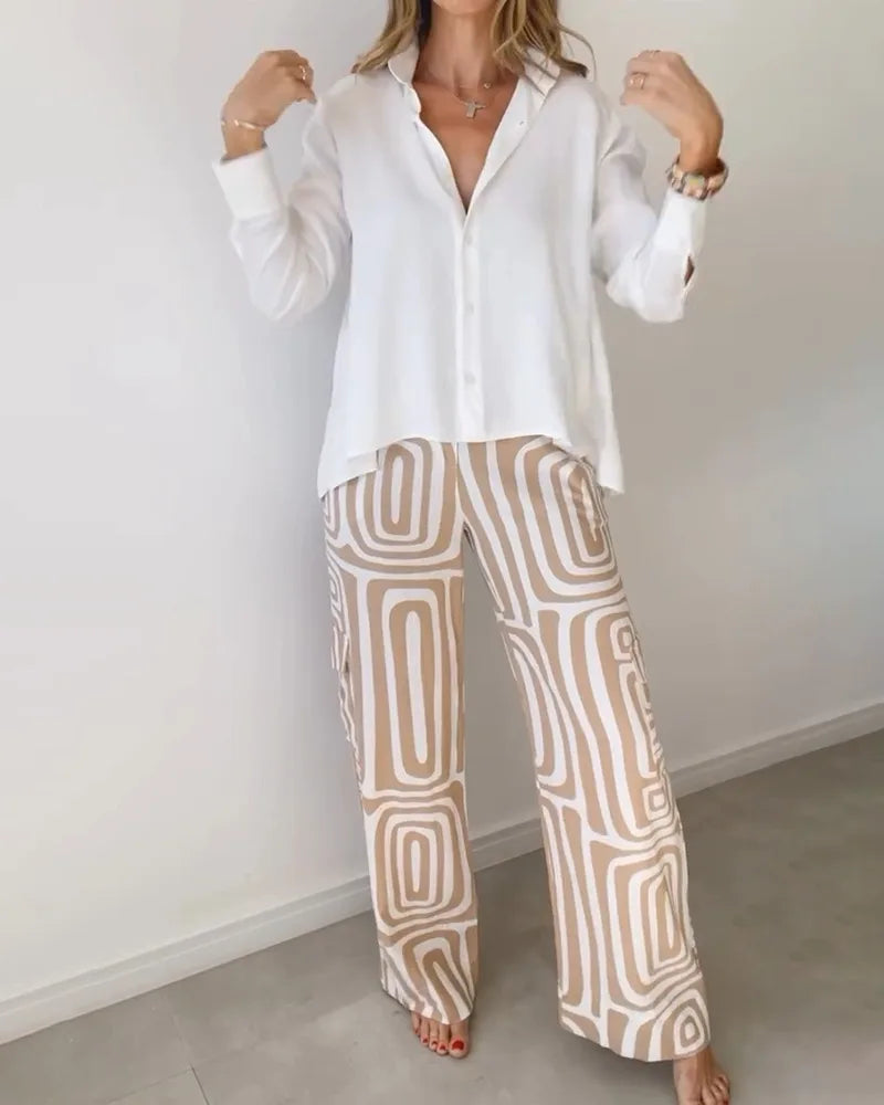Geometric Print Shirt and Trouser Set for Effortless Style