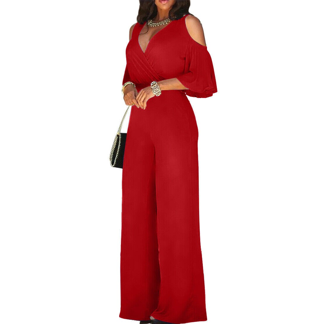 Women's Crossed V Neckline Jumpsuit for Effortless Style