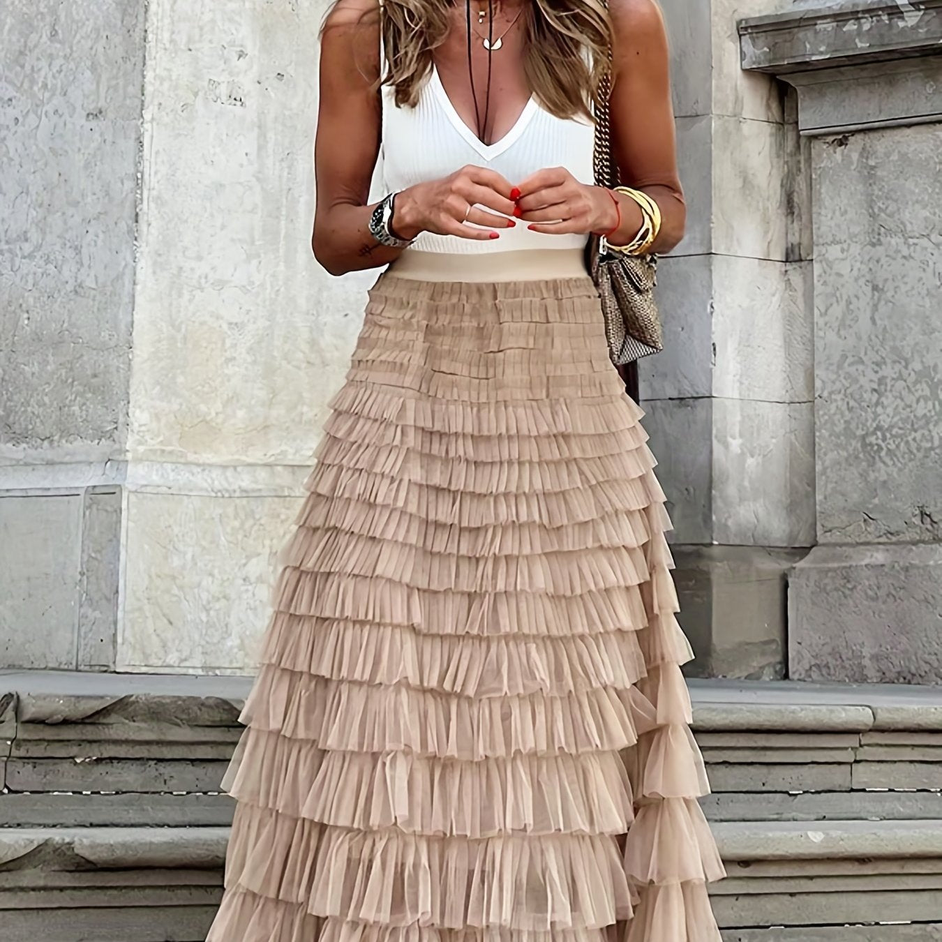 Ruffled Layered Maxi Skirt for Effortless Style and Comfort