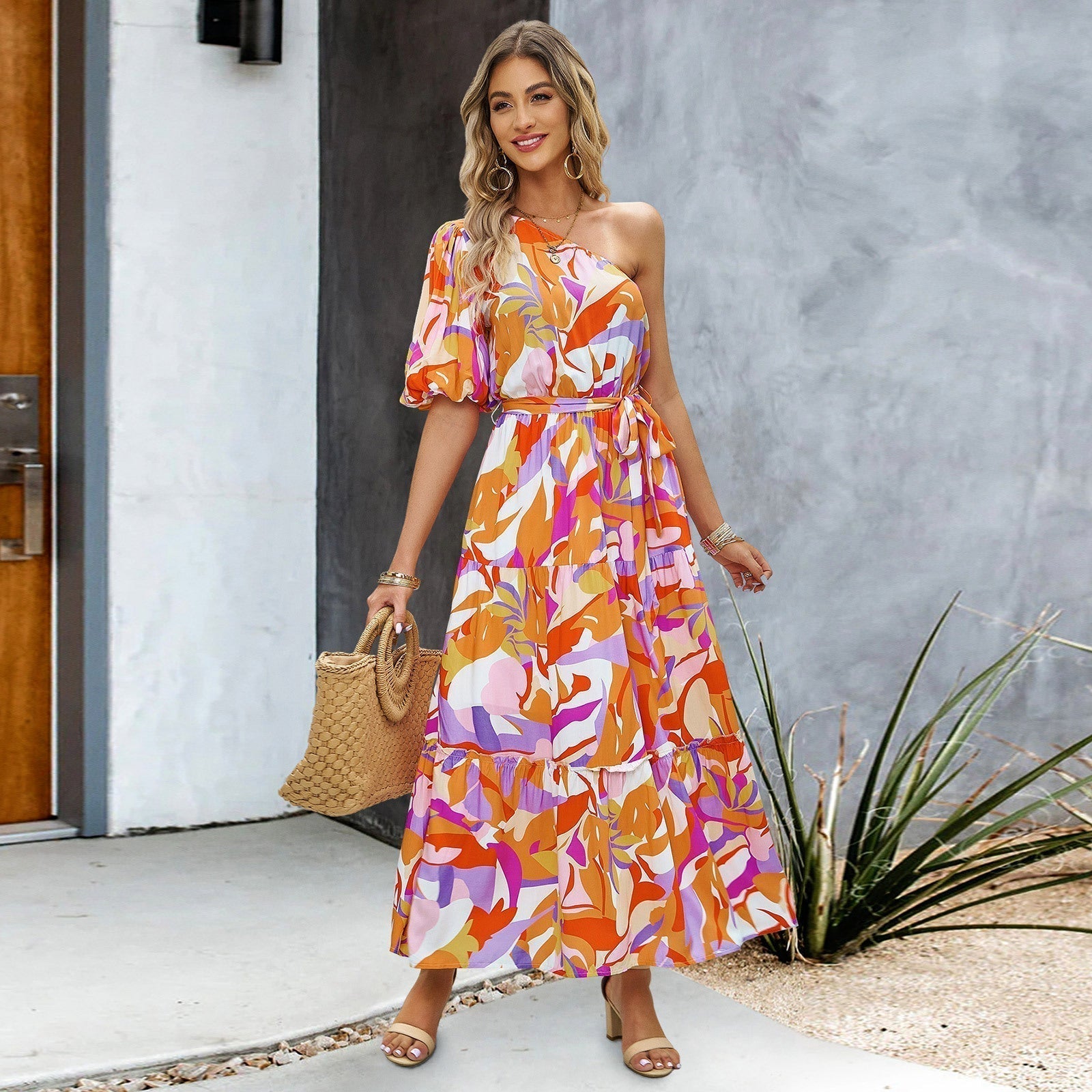 One-Shoulder Bow Detail Maxi Dress