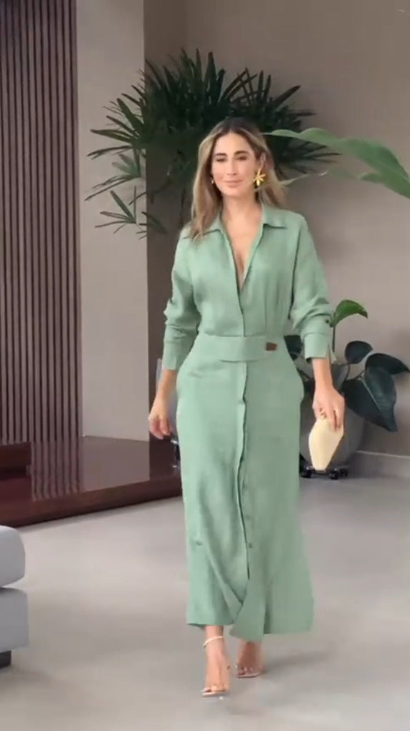 Rive Button-Up Shirt Dress with Side Openings for Easy Styling