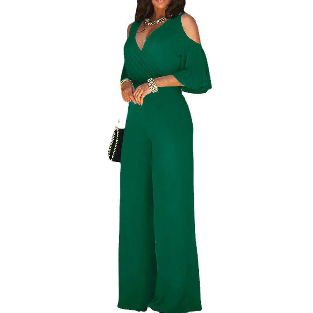 Women's Crossed V Neckline Jumpsuit for Effortless Style
