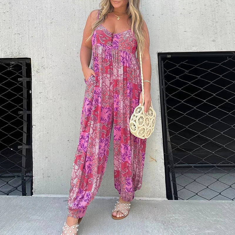 Retro Sleeveless Jumpsuit with Belted Waist and Flared Legs