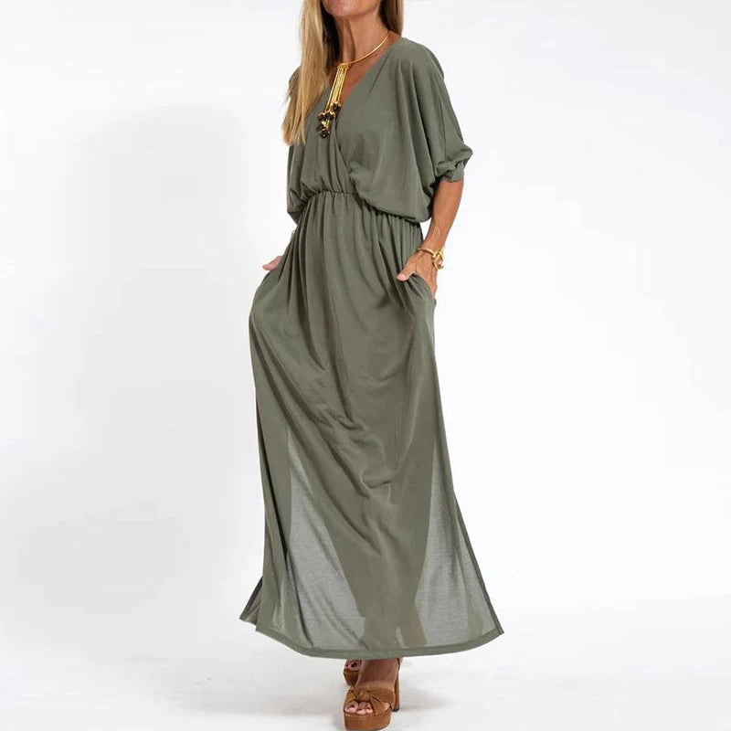 Vintage Long Dress with High Waist Side Slit
