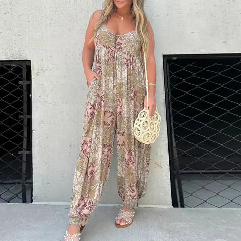 Retro Sleeveless Jumpsuit with Belted Waist and Flared Legs