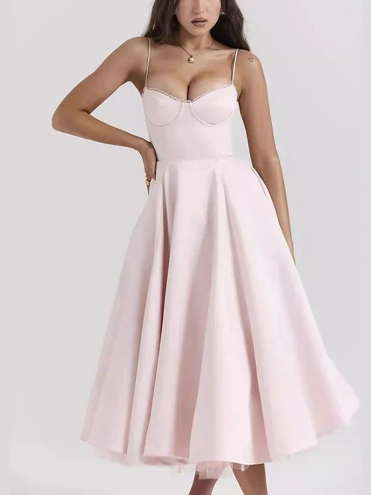 Backless Midi A-Line Dress in Chic Lilac
