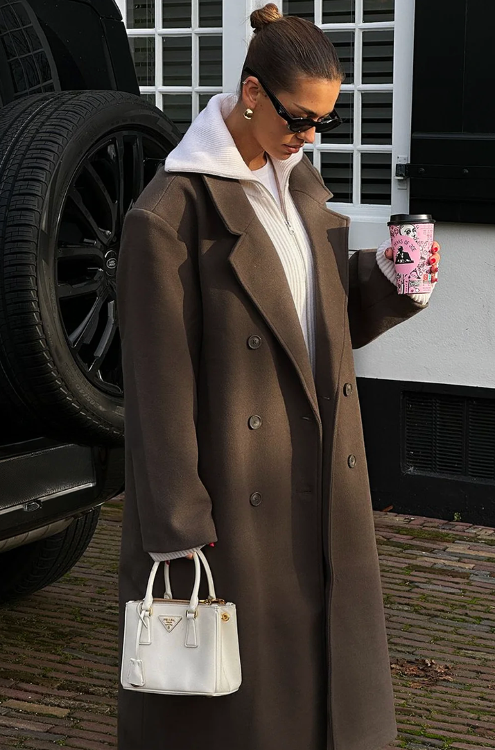 Women's Oversized Wool-Blend Long Coat - Winter Outerwear