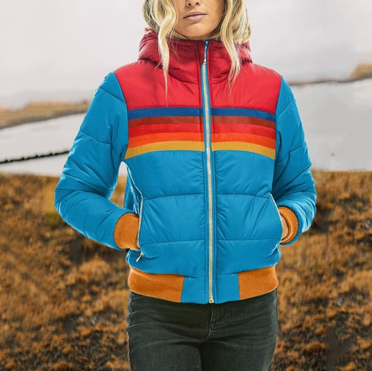 Retro Striped Padded Jacket for Women