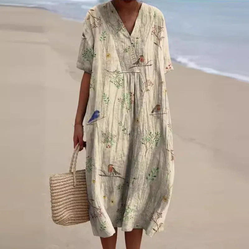 Floral V-Neck Dress with Adjustable Straps and Flowy Skirt