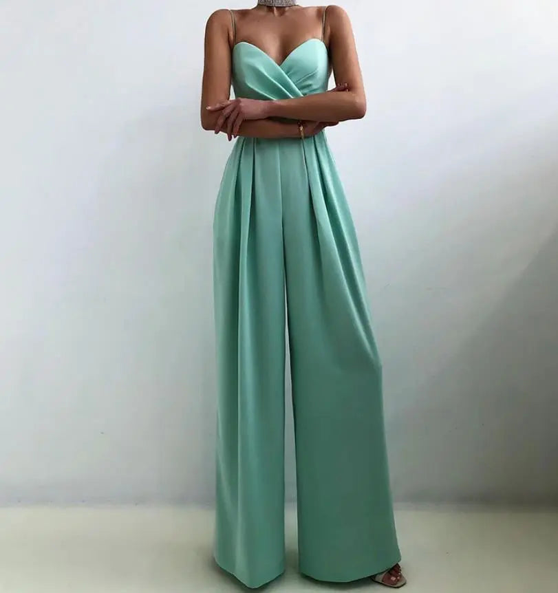 Women's Tailored Chiffon Jumpsuit with Adjustable Straps