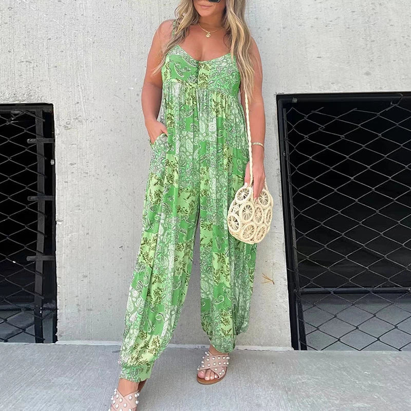 Retro Sleeveless Jumpsuit with Belted Waist and Flared Legs
