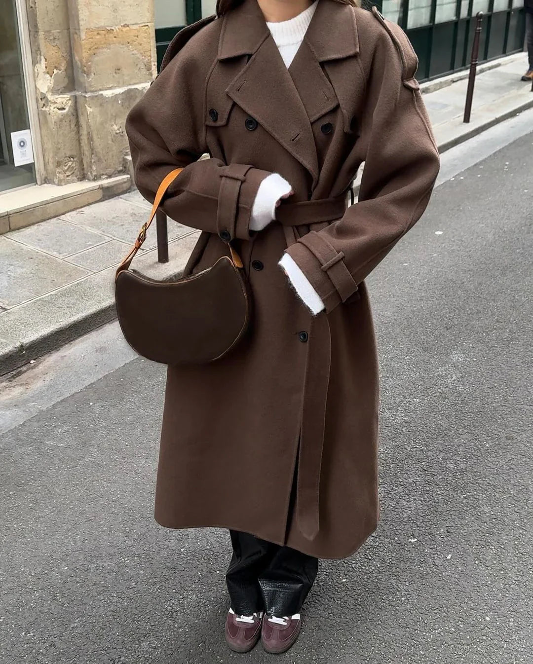 Women's Timeless Wool Belted Trench Coat - Tailored Outerwear