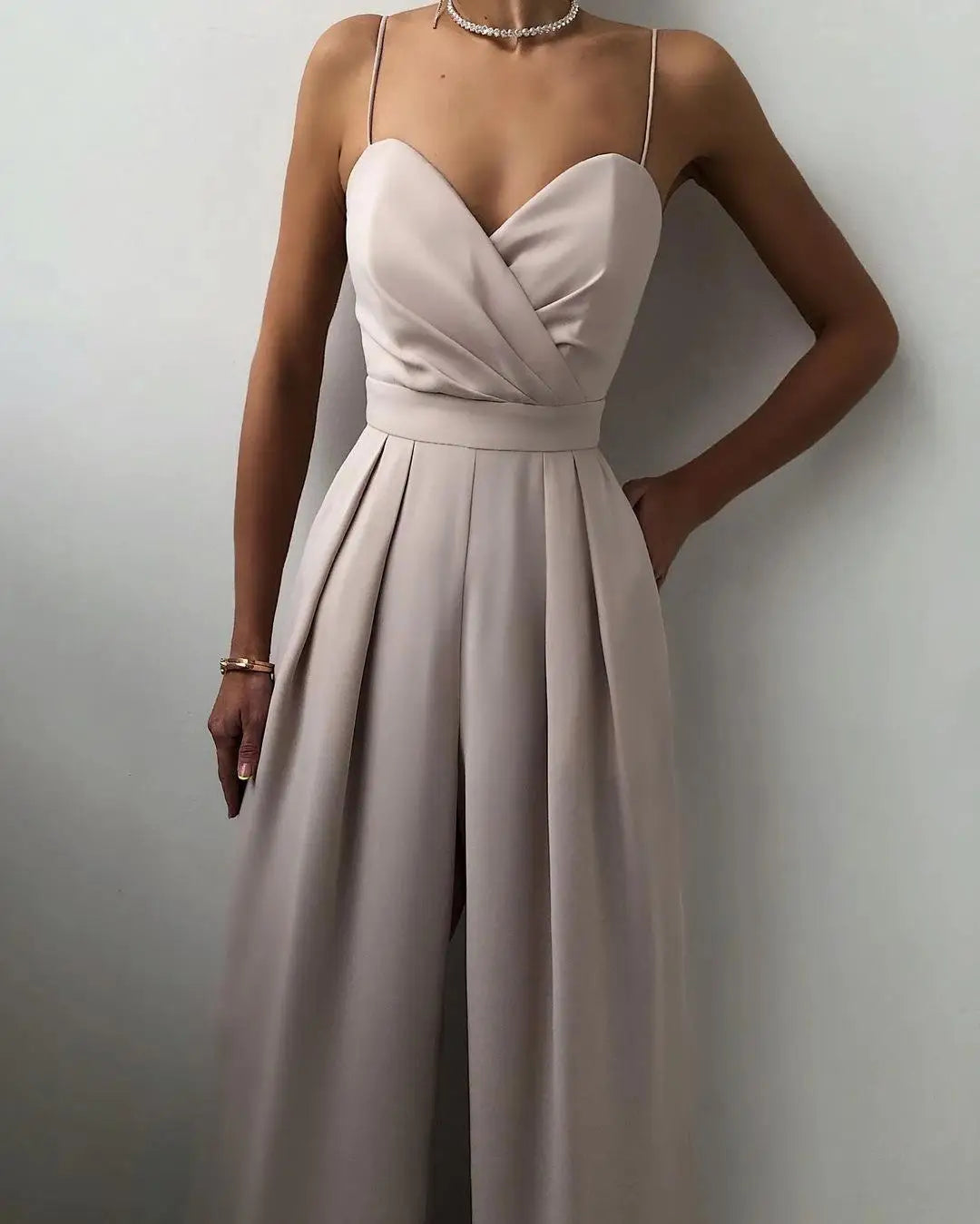 Women's Tailored Chiffon Jumpsuit with Adjustable Straps