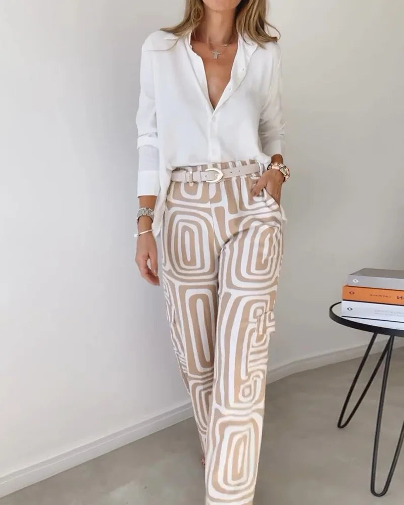 Geometric Print Shirt and Trouser Set for Effortless Style