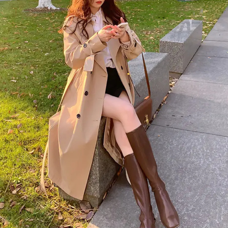 Checked Lining Long Jane Trench Coat for Stylish Layering