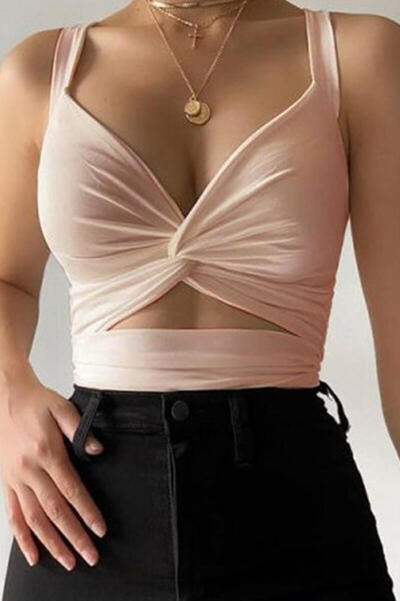 Women's Twisted Crop Top with Adjustable Tie Closure