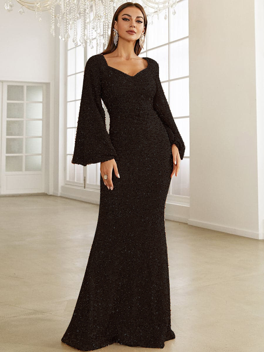 Mermaid Dress with Long Sleeves and Sequin Details
