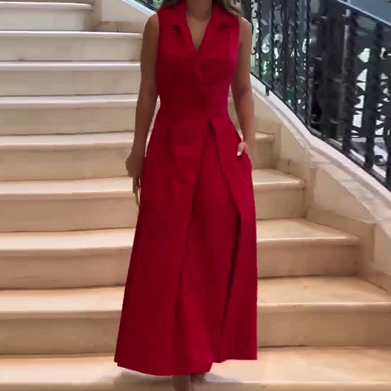 Crimson V-Neck Midi Dress for Effortless Style