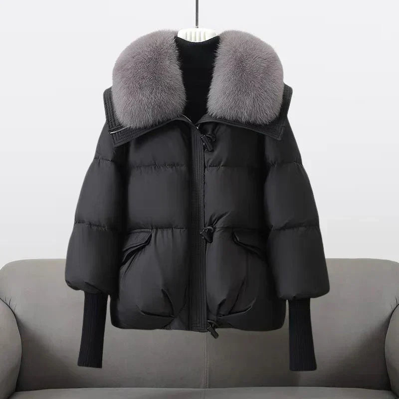 Winter Padded Coat with Faux Fur Collar for Women