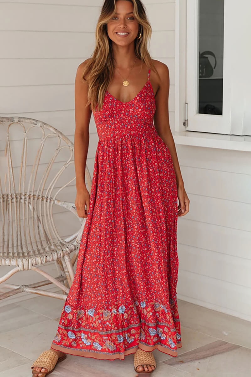 V-Neck Strappy Long Dress in Adana Style