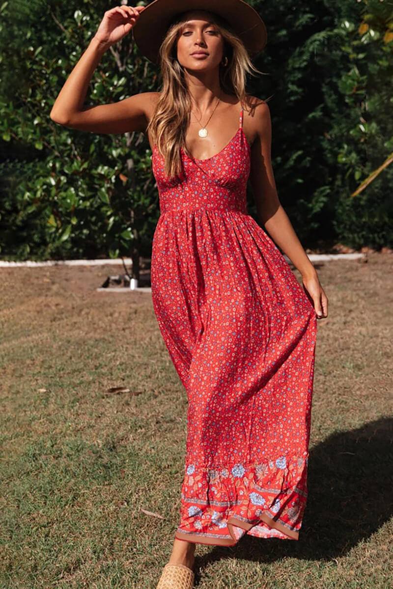 V-Neck Strappy Long Dress in Adana Style