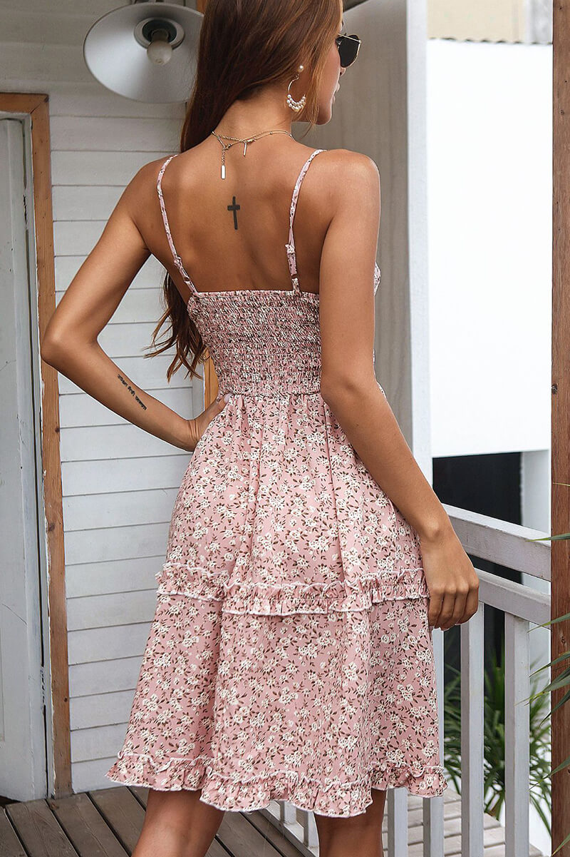 Floral Neckline Dress with Bow Detail