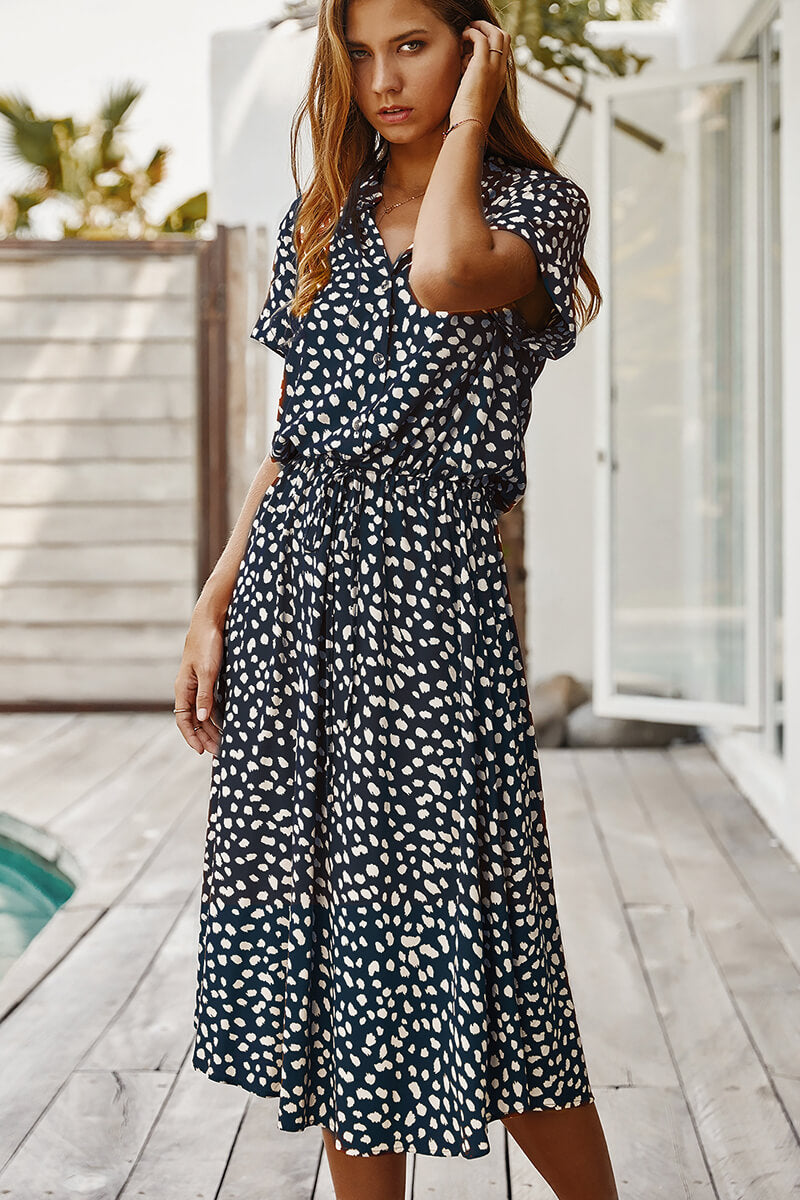 Polka Dot Midi Dress with Flattering Fit and Comfortable Fabric