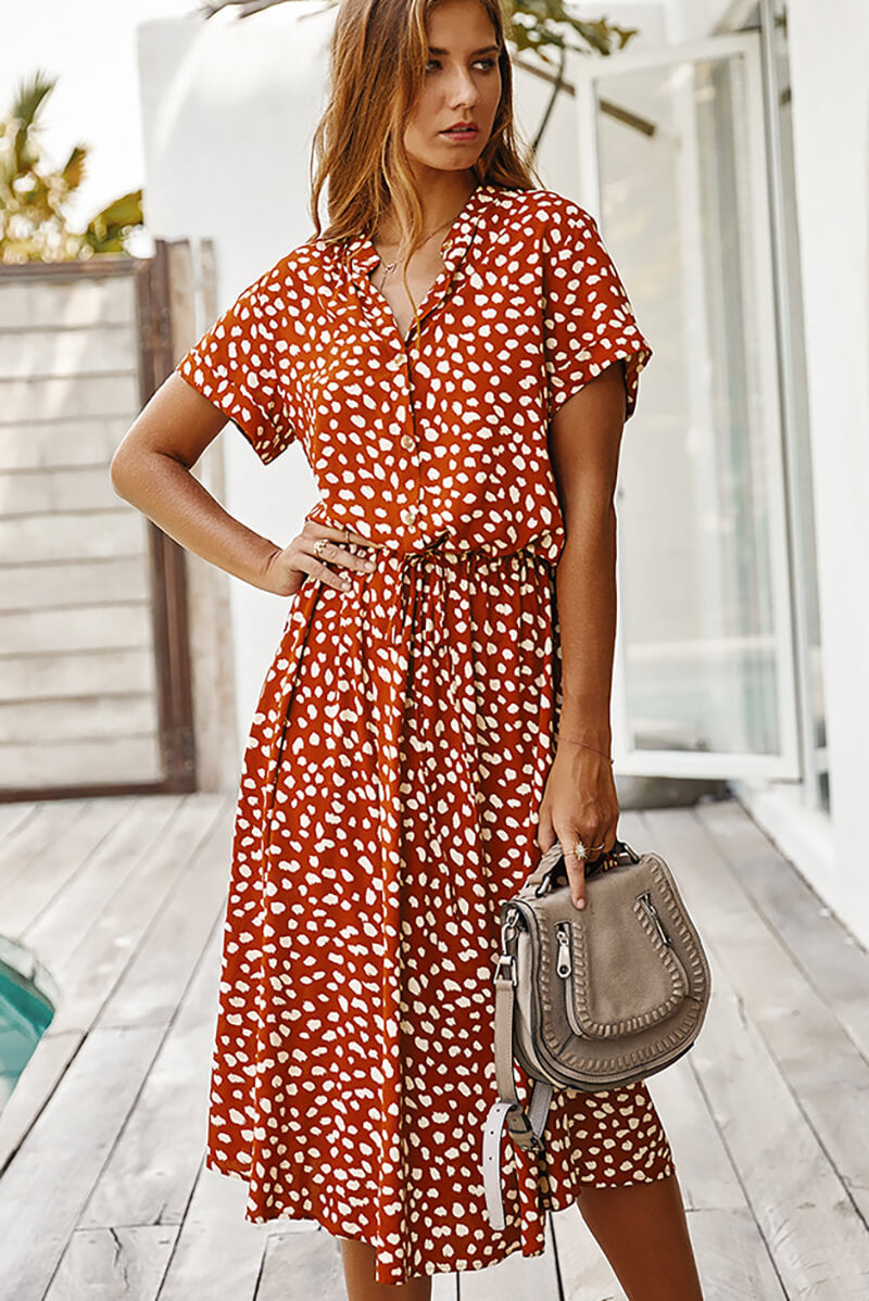 Polka Dot Midi Dress with Flattering Fit and Comfortable Fabric