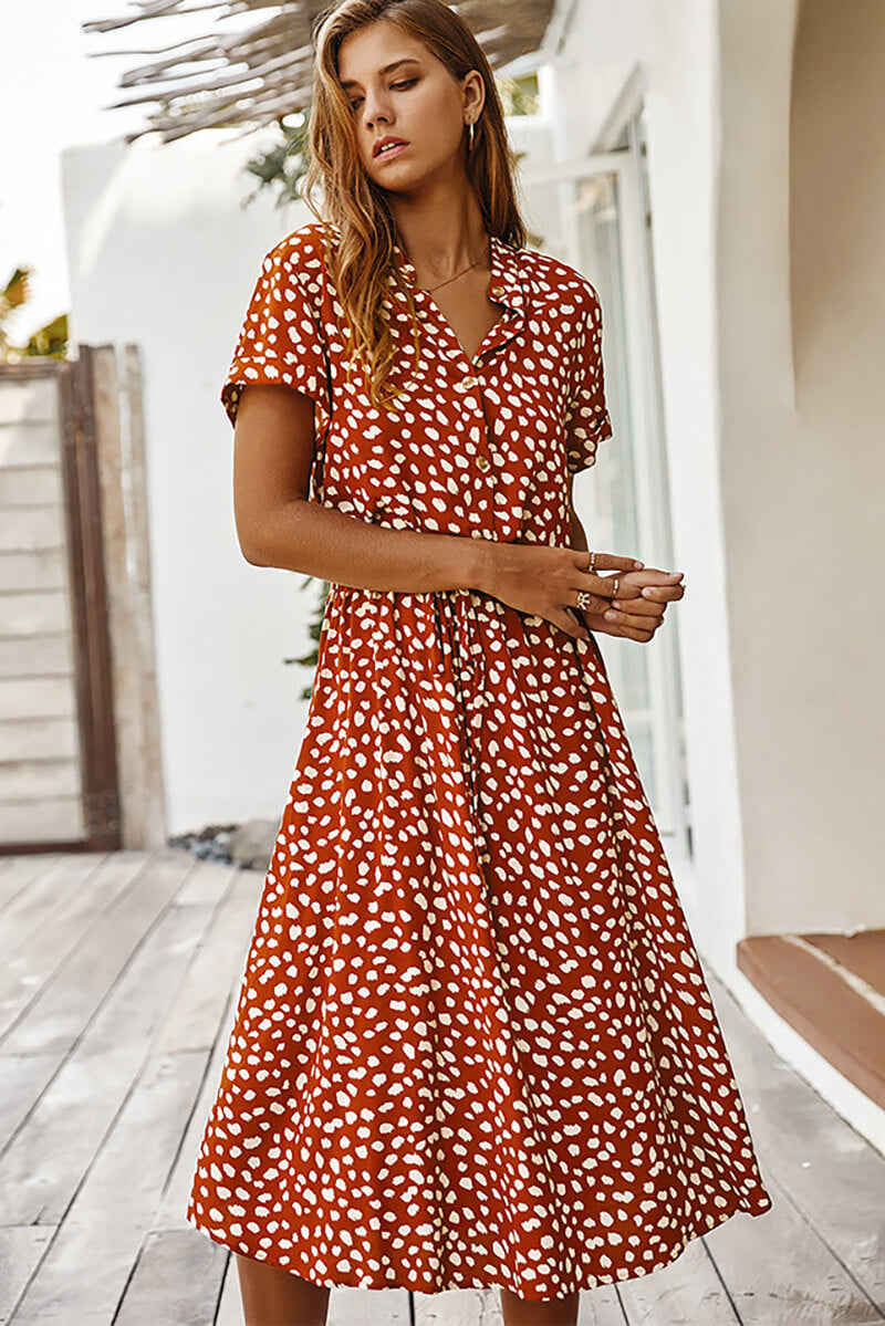 Polka Dot Midi Dress with Flattering Fit and Comfortable Fabric