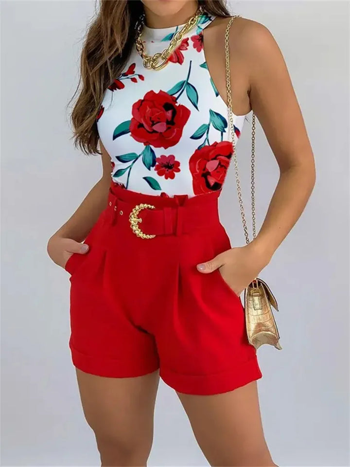 High Neck Crop Top and Shorts Set for Stylish Comfort