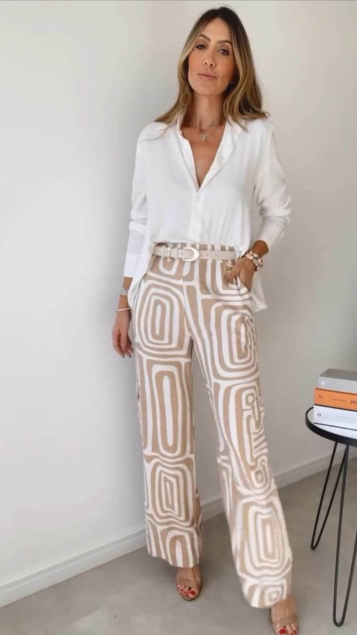Geometric Print Shirt and Trouser Set for Effortless Style
