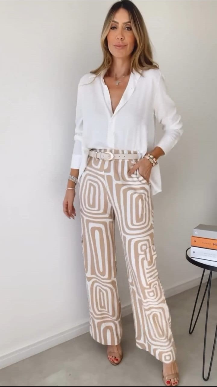 Geometric Print Shirt and Trouser Set for Effortless Style