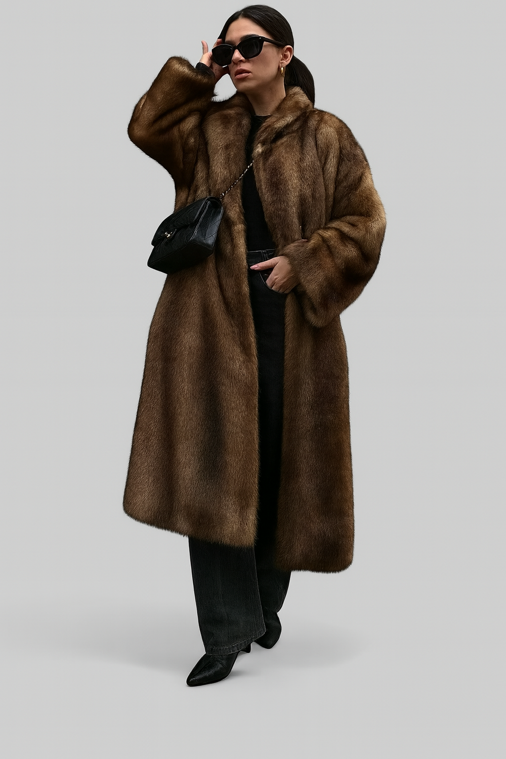 Dark Brown Long Faux Fur Coat - Winter Outerwear