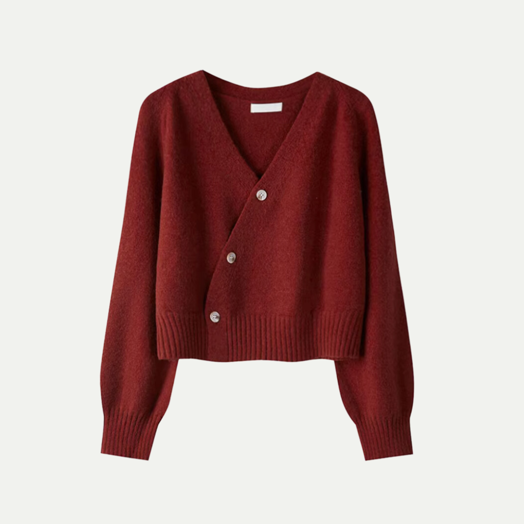 Women's V-Neck Button Cardigan With Asymmetric Knit Front