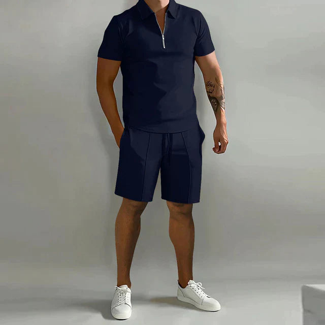 Men’s Stylish Polo Shirt & Shorts Two-Piece Set